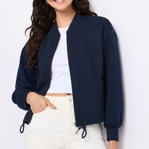 LES SEREIN Megan Quilted Knit Bomber Navy Large NWT